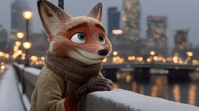 Zootopia Nick Wilde Snowy Bridge wallpaper on Pixipics