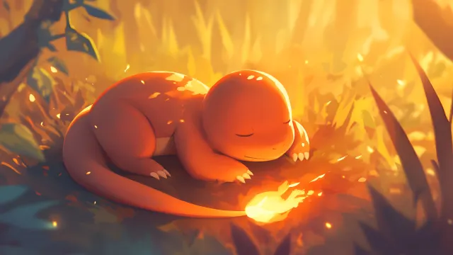 Charmander Sleeping Fire Tail Cozy Laptop wallpaper on Pixipics