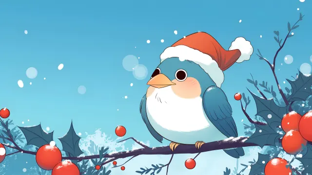 Santa Bird Christmas Branch wallpaper on Pixipics