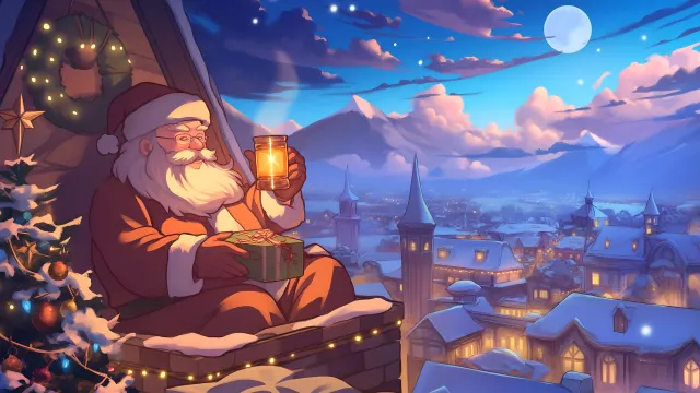 Santa Claus Christmas Eve Night View wallpaper on Pixipics