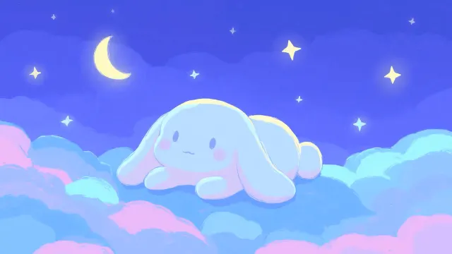 Cinnamoroll Sanrio Watching The Moon And Twinkling Stars Gif wallpaper on Pixipics