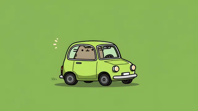 Pusheen Green Car Minimal Cartoon wallpaper on Pixipics