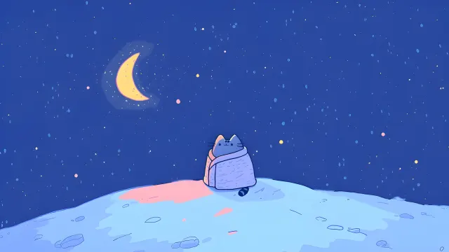 Pusheen Watching Stars Night Moon Cute wallpaper on Pixipics