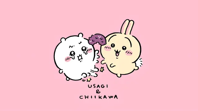 Usagi And Chiikawa Playing On Pink wallpaper on Pixipics