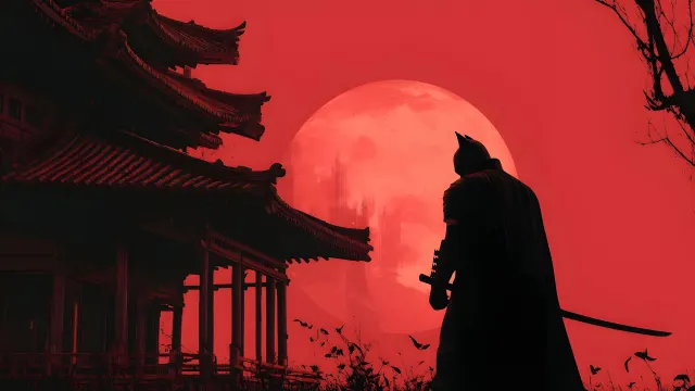 Samurai Batman Red Moon wallpaper on Pixipics