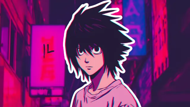 Anime Detective L In Vaporwave Cityscape wallpaper on Pixipics