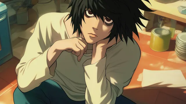 Death Note L Thinking Kitchen wallpaper on Pixipics