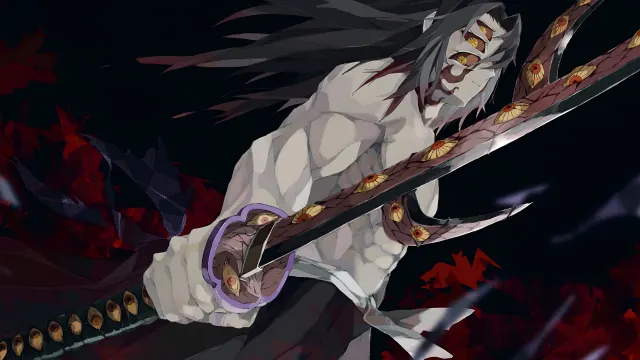 Demon Slayer Kokushibo Holding Fleshy Eye Blade wallpaper on Pixipics
