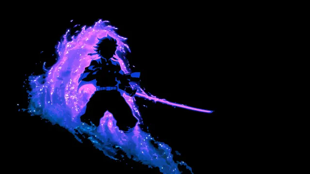 Tanjiro Water Breathing Neon Silhouette wallpaper on Pixipics