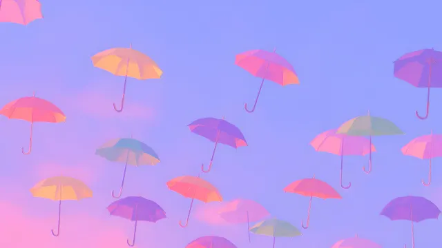 Abstract Colorful Umbrellas Floating In Sky wallpaper from Pixipics