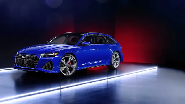 Audi Rs 6 Avant Rs Tribute Edition Electric Blue On Stage wallpaper from Pixipics