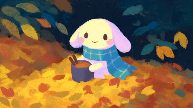 Cinnamoroll Cozy Autumn Leaf Pile wallpaper on Pixipics