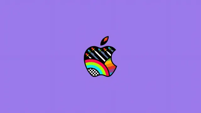 Colorful Apple Logo On Purple wallpaper from Pixipics