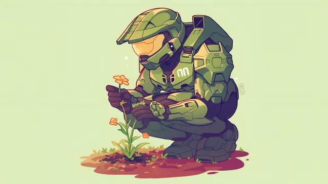 Master Chief Planting Flowers wallpaper on Pixipics