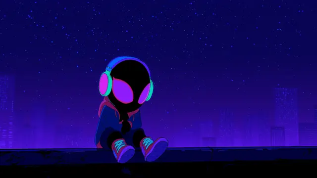 Miles Morales Headphones Night City Gif wallpaper on Pixipics