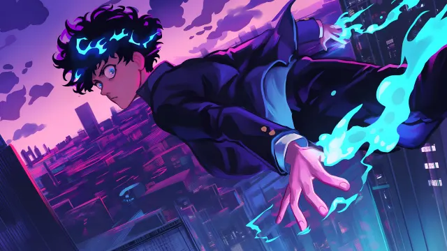 Mob Psycho 100 Mob Floating Glowing City Night wallpaper on Pixipics