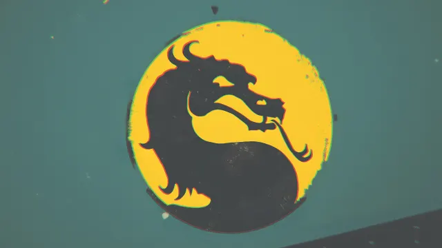 Mortal Kombat Dragon Logo Grunge Yellow And Teal wallpaper on Pixipics