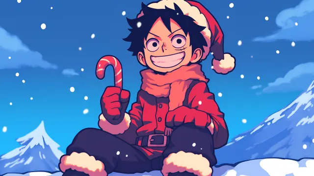 One Piece Luffy Santa Hat Candy Cane wallpaper on Pixipics