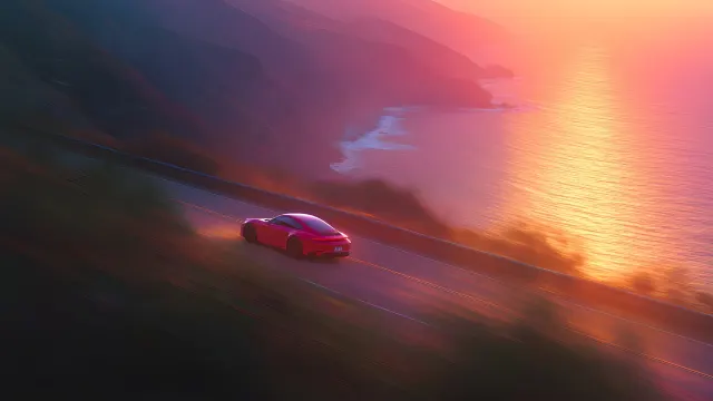 Porsche Coastal Drive Sunset wallpaper on Pixipics
