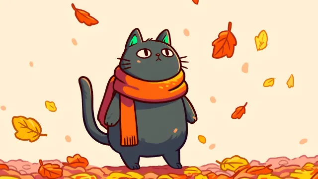 Pusheen Cat Autumn Scarf Falling Leaves Cozy wallpaper on Pixipics