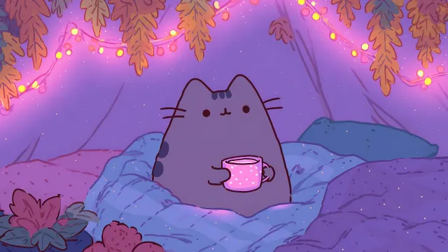 Pusheen Cozy Blanket Fort Purple Glow wallpaper on Pixipics