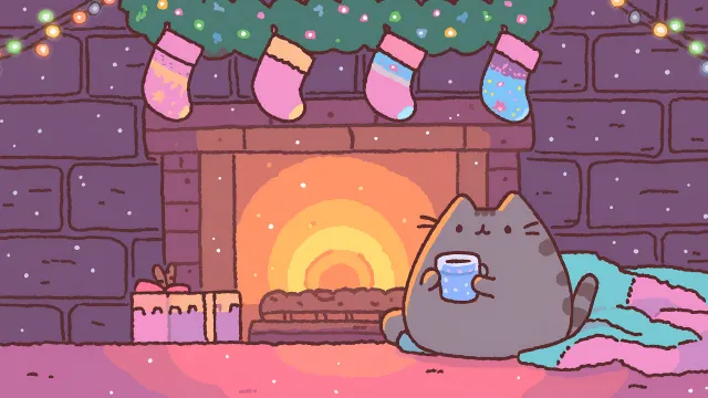 Pusheen Cozy Christmas Fireplace wallpaper on Pixipics