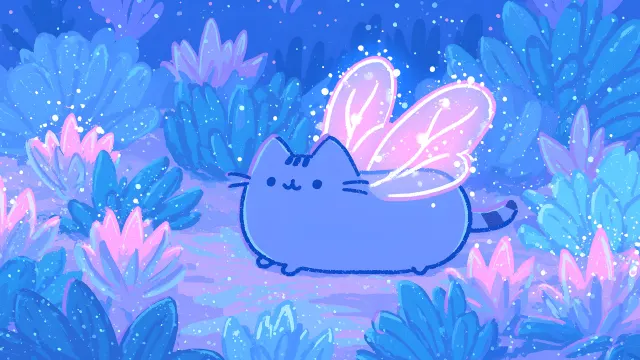Pusheen Fairy Wings Glowing Magic Blue Forest wallpaper on Pixipics