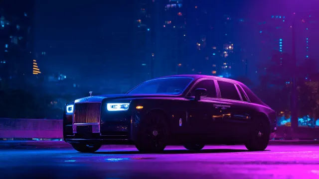 Rolls Royce Phantom In Synthwave Neon Lights Gif wallpaper on Pixipics