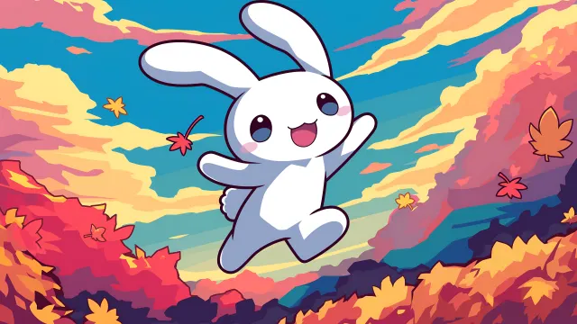 Sanrio Cinnamoroll Jumping In Autumn Leaves wallpaper on Pixipics