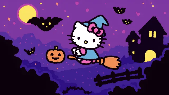Sanrio Hello Kitty Pastel Witch Halloween Night wallpaper on Pixipics
