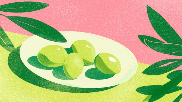 Screenprint Illustration Green Olives Pink wallpaper on Pixipics