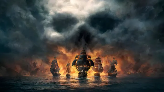 Skull And Bones Pirate Ships Battle Skull Cloud wallpaper on Pixipics