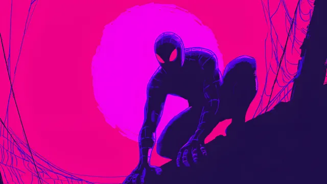 Spiderman Silhouette Neon Pink Sun Crouching wallpaper on Pixipics