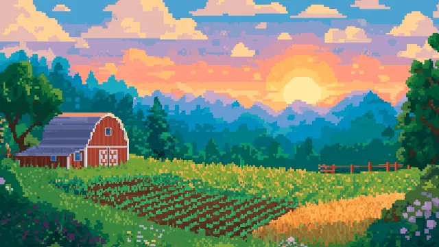 Stardew Valley Farm Sunset Pixel Gif wallpaper on Pixipics