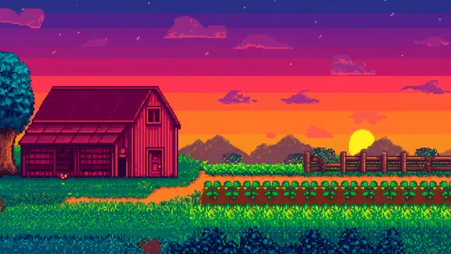 Stardew Valley Farmhouse Sunset Pixel Art Cozy wallpaper on Pixipics