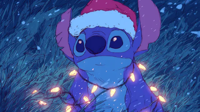 Stitch Tangled In Christmas Lights wallpaper on Pixipics