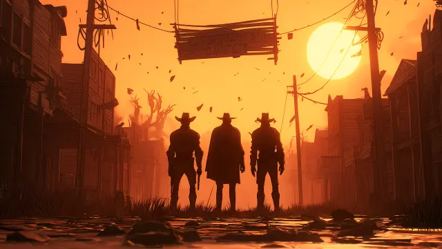 Three Cowboys At Sunset In The Wild West wallpaper on Pixipics