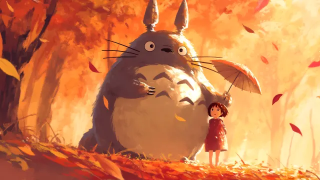 Totoro And Mei Leaves Fall wallpaper on Pixipics
