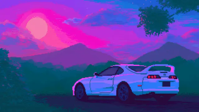 Toyota Supra Mk4 Pixel Art Synthwave Sunset wallpaper on Pixipics