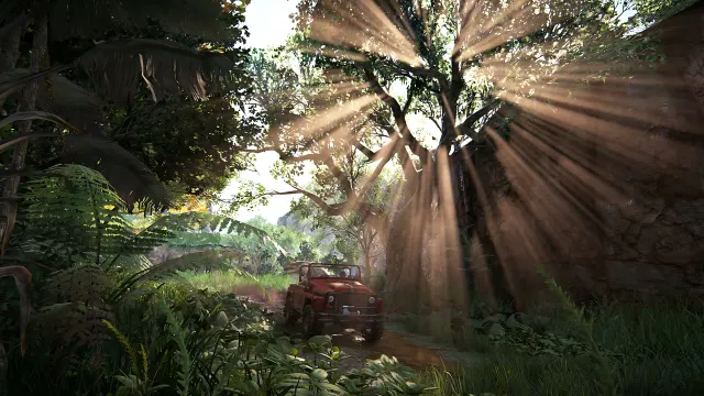 Uncharted Jeep Driving Through Jungle wallpaper on Pixipics