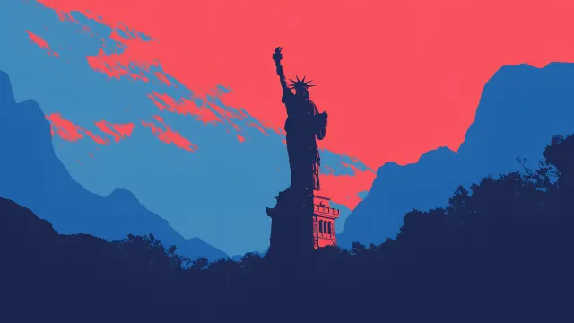 Usa Liberty Statue Minimalist Landscape Red Sky wallpaper on Pixipics