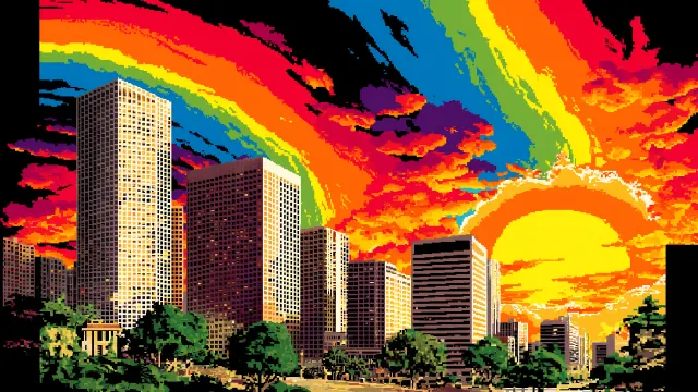 Vhs Style City Sunset wallpaper on Pixipics
