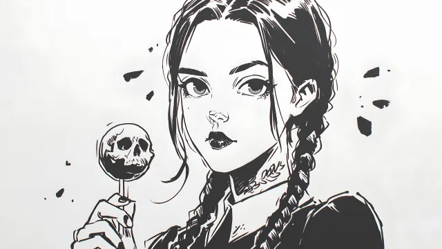 Wednesday Addams Monochrome Art wallpaper on Pixipics