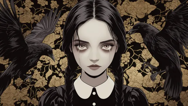 Wednesday Addams With Crows Gothic Aesthetic wallpaper on Pixipics