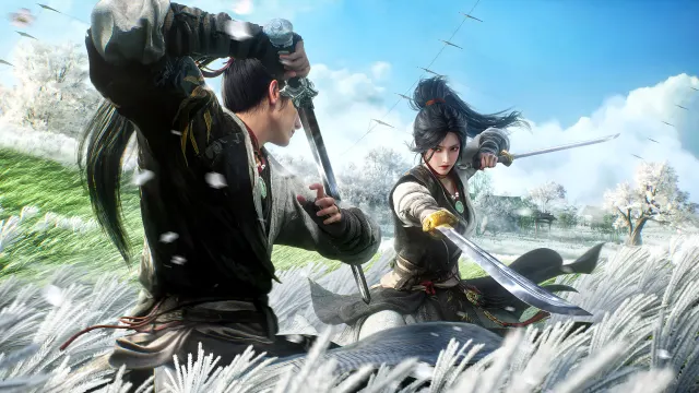 Where Winds Meet Warriors Clashing Swords wallpaper on Pixipics