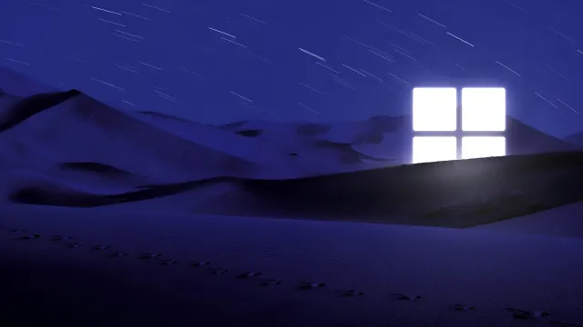 Windows Logo Glowing In Desert At Night wallpaper on Pixipics