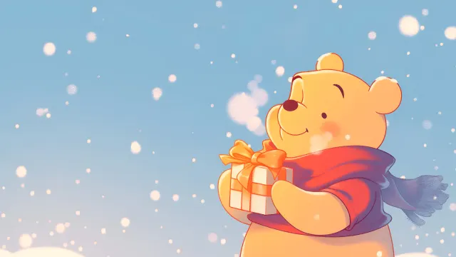 Winnie The Pooh Gift Snowfall wallpaper on Pixipics