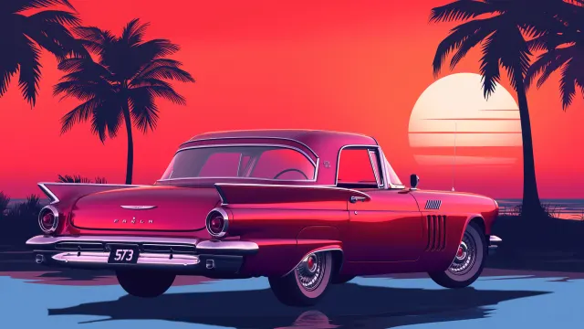50s Car Ocean Drive wallpaper on Pixipics