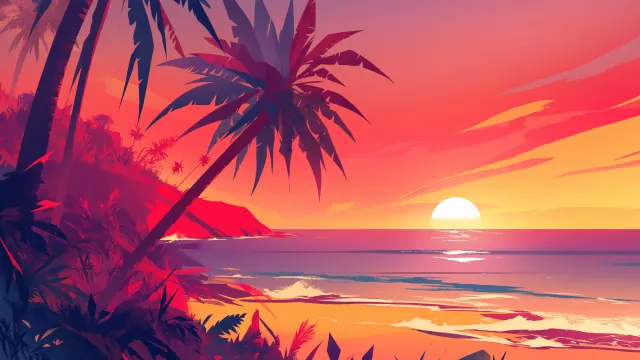 Beach Sunset With Ocean Waves wallpaper on Pixipics