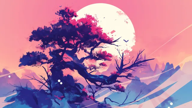 Beautiful Tree And Moon Art wallpaper on Pixipics